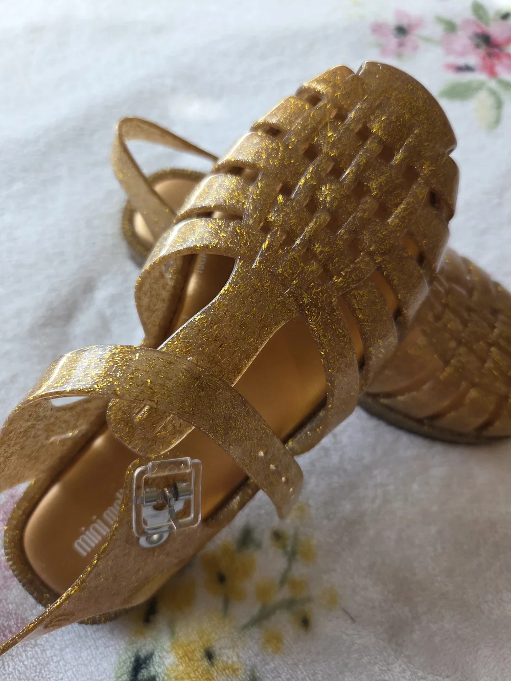 Mini Melissa Gold Glitter Jelly Sandals Girls Size 2